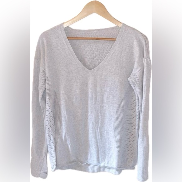 LULULEMON Cotton V Neck Still Movement Sweater Heathered Nimbus - Picture 1 of 4